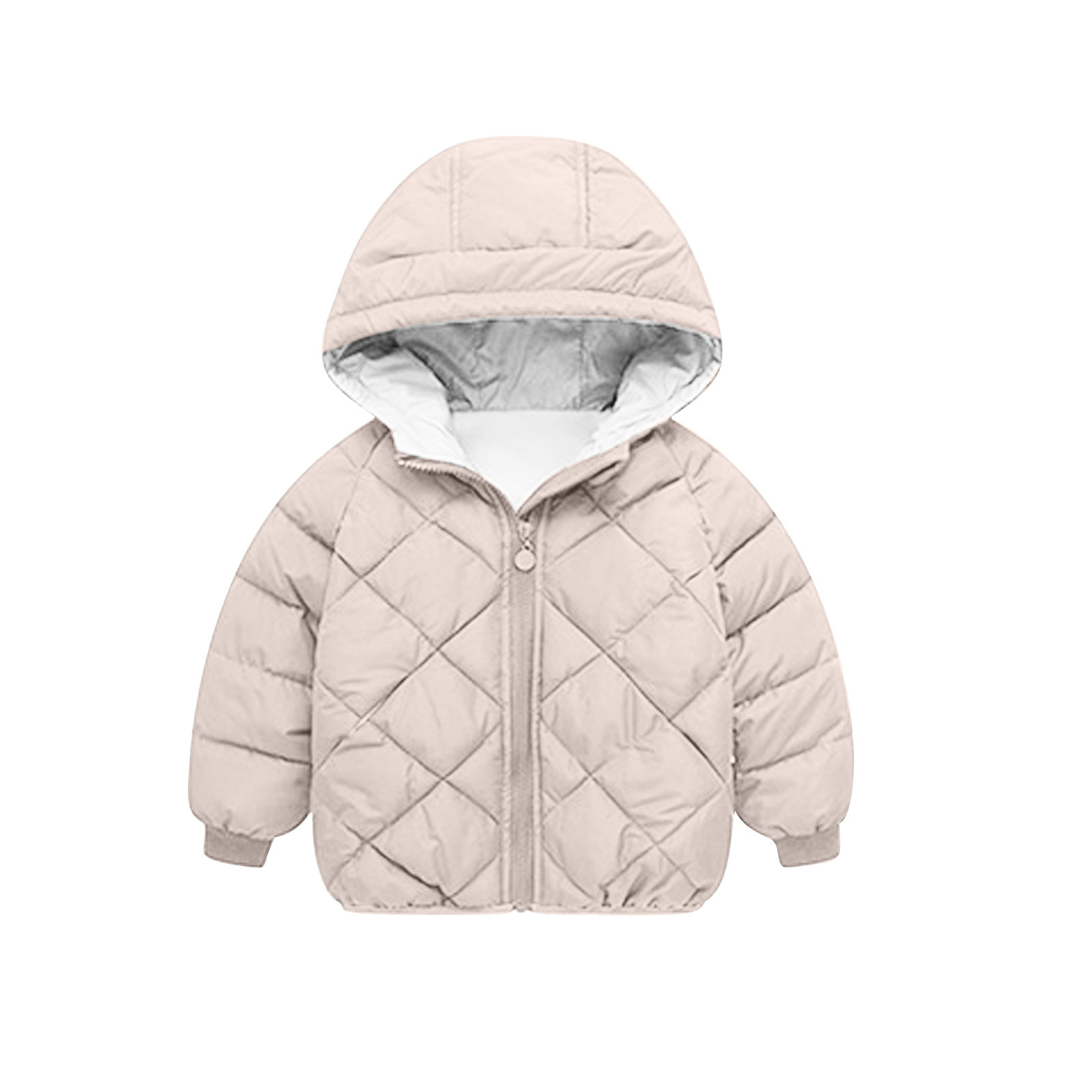 Baby Quilted Puffer Jackets, Toddler Boys Girls Winter Down Coat, Kids Soft Fleece Lined Long Sleeve Hooded Full Zip Padded Jackets Winter Coat Outerwear Zipper Down Jackets Beige 4-5T